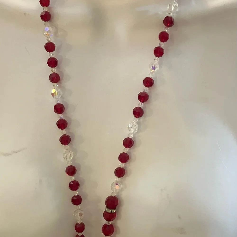 Vintage red clear faceted crystal necklace rhinestones - Picture 4 of 8